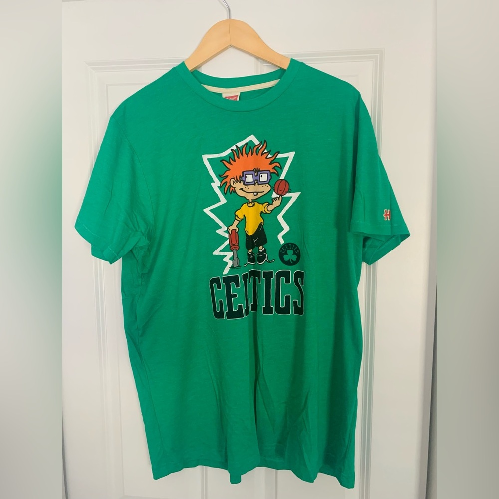 Green Celtics Tee with Rugrats Cartoon Graphic